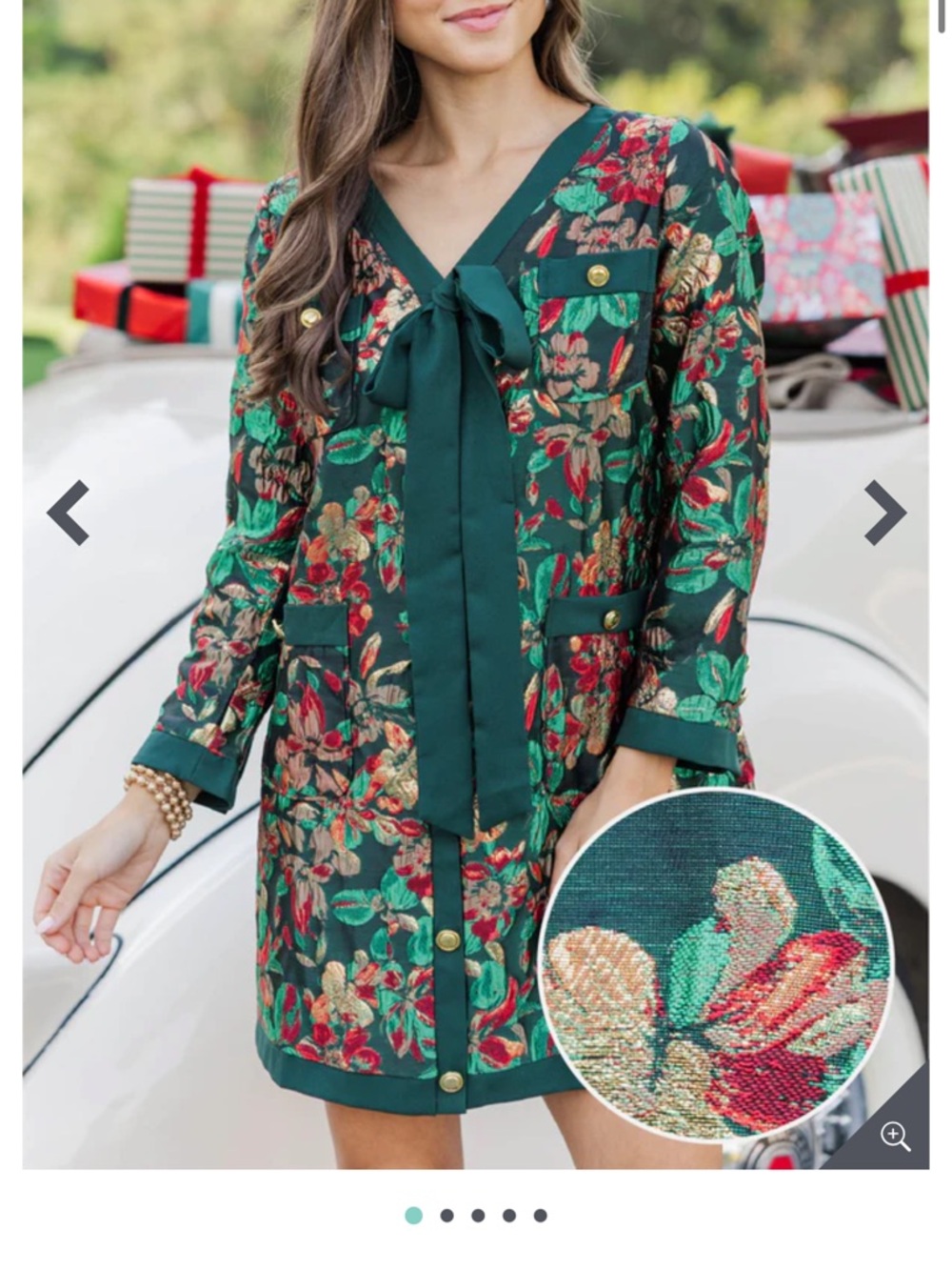 Green Floral Tie-Neck Shift Dress